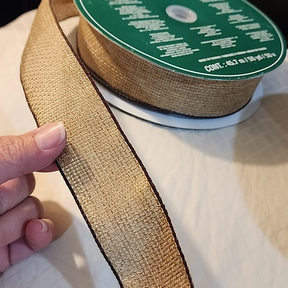NEW 3 Rolls Burlap Kirkland Signature Wire-Edged Ribbon, 150 yards total